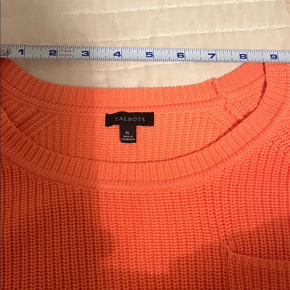 Talbots Vibrant Orange 100% Pima Cotton Crew Neck Knit Sweater | Size XL - Picture 12 of 13